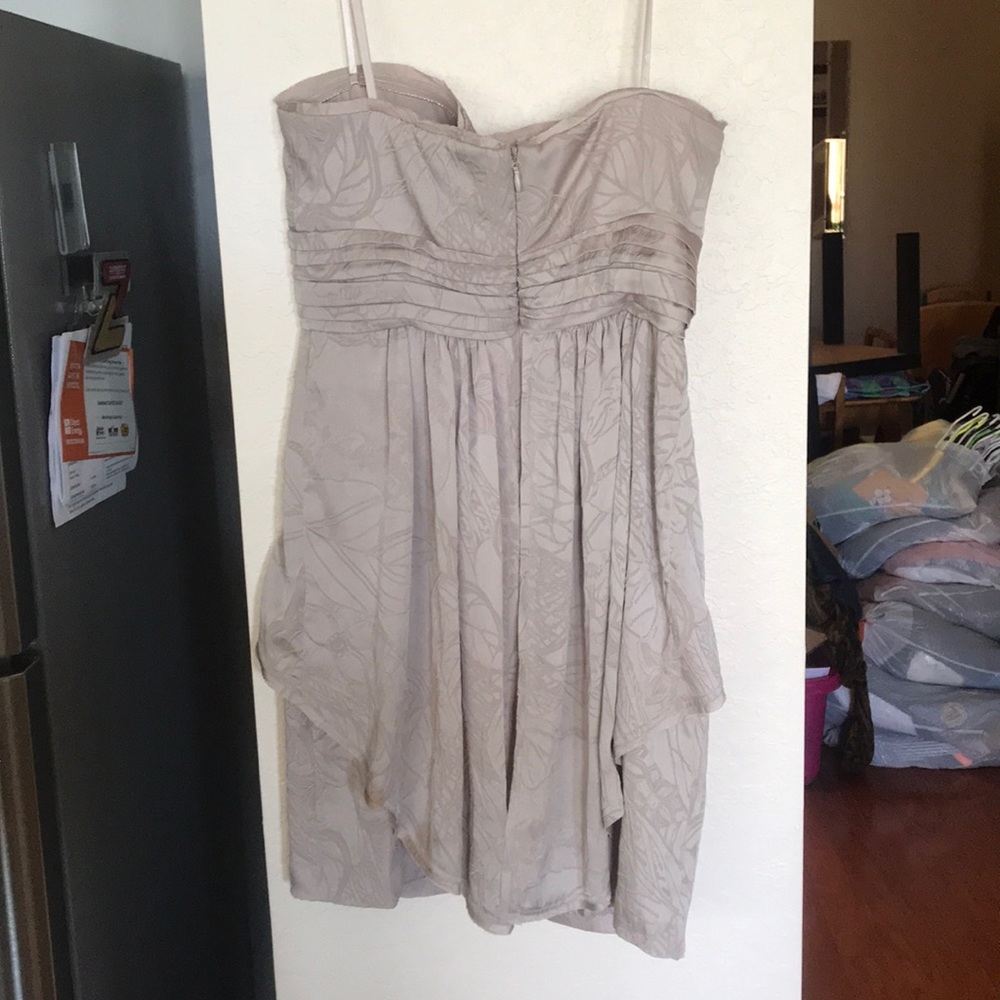 BCBG Maxazria strapless Soft peplum dress- taupe